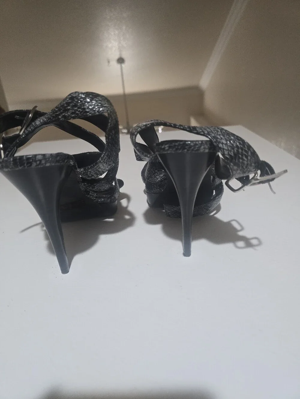 Strappy Metallic Gray High-Heel Sandals